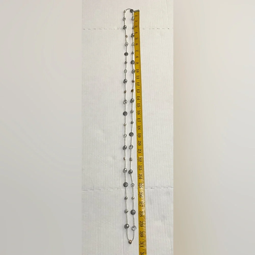 Long Wrap Crystal Clear Gray Pearl Beaded Necklace Boho Eclectic Feminine